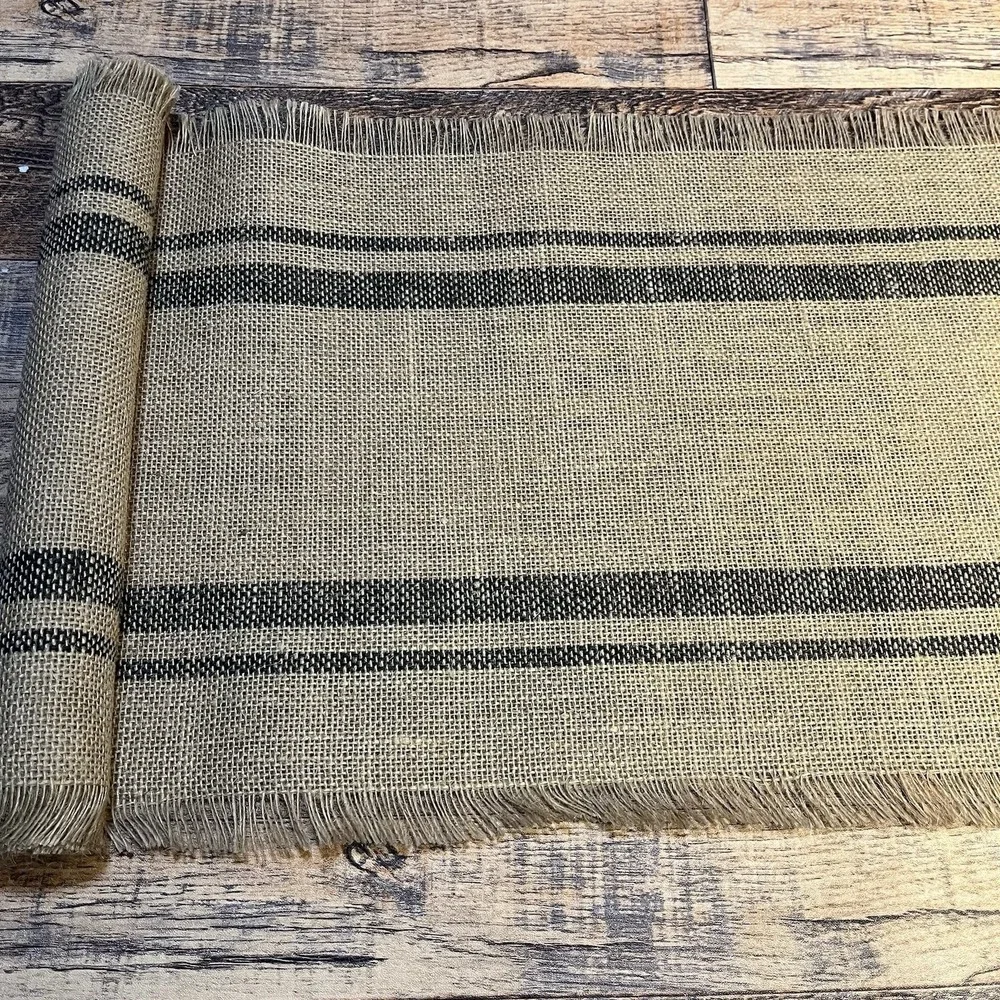 Jute Burlap Table Runner 14x72 Double Border Gray Lot of 2